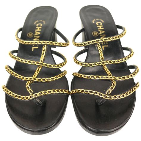 chanel black gold chain sandals|buy Chanel sandals online.